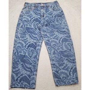 Hollister Barrel Jeans Women 9R Multi Butterfly High Rise Cotton Straight Preppy
